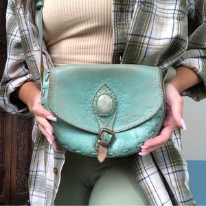 Genuine Painted Leather Crossbody Bag - Turquoise/Mint (Stella 9)
